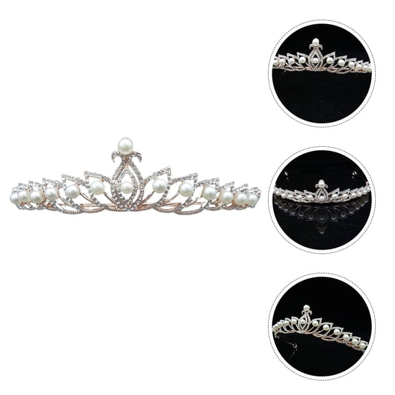 LOLIPPYY Wedding Crown with Plated Silver Alloy Pearls Rhinestones Bridal Hair Accessory for Bride