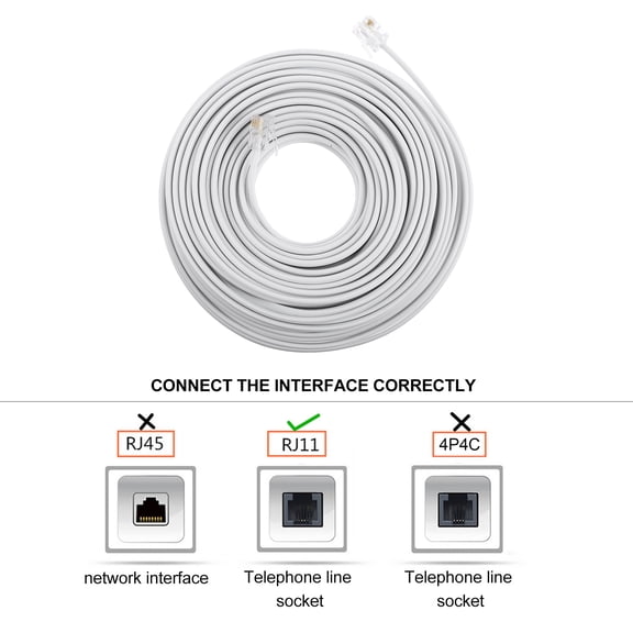 LOLIPPYY White 4-Core Telephone Cord with RJ11 Connectors for Home Landline Phone, Noise Resistant Cable