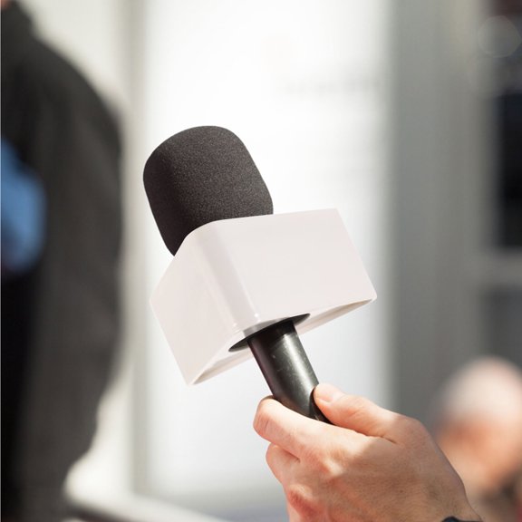 LOLIPPYY White ABS Mic Logo Flag, Triangular Design, Durable, Professional Use