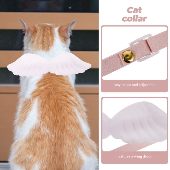 LOLIPPYY White Adjustable Pet Collar with Wing Decor for Cats and Dogs Cotton Polyester