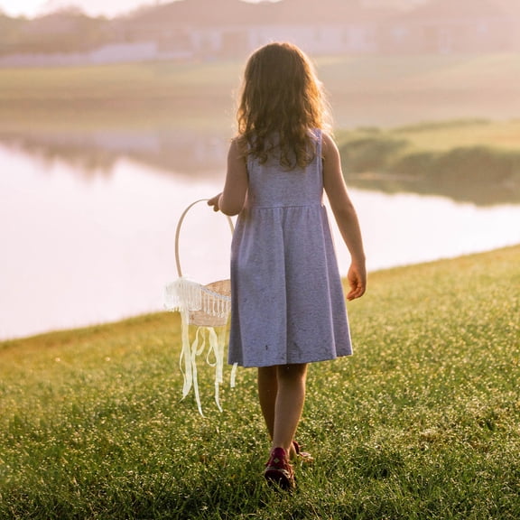 LOLIPPYY White Bamboo Flower Basket with Handle for Wedding Decor and Flower Girl Uses 11.5x9.5 Inches