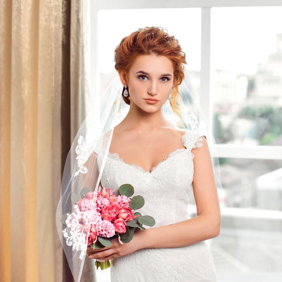 LOLIPPYY White Bridal Veil with Crystal Beaded Tiara Headpiece for Wedding Ceremony