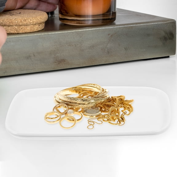 LOLIPPYY White Ceramic Jewelry Tray Decorative Storage Plate for Desktop and Dressing Table