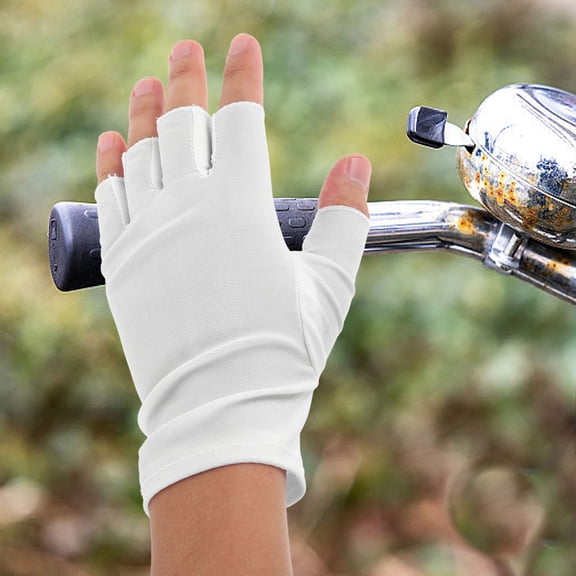 LOLIPPYY White Chinlon Sun Gloves for Riding Breathable Uv Protection Antislip