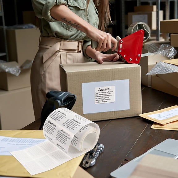 LOLIPPYY White Choking Hazard Warning Stickers for Packing Bags - Clear, Labels for Packaging