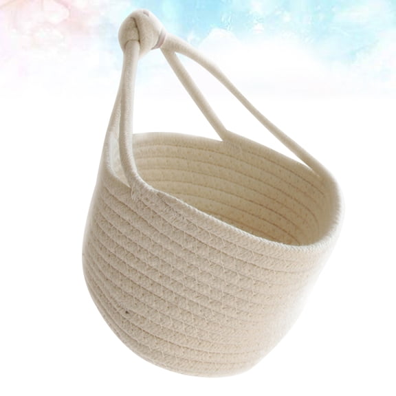 LOLIPPYY White Cotton Rope Hanging Storage Basket, Round Organizer Container for Sundries and