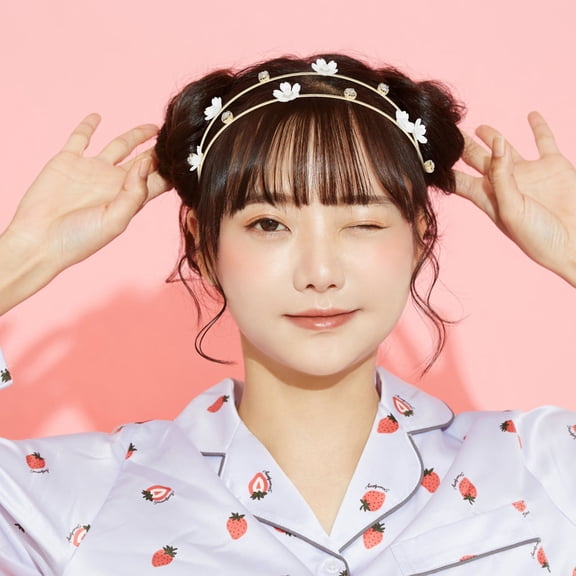 LOLIPPYY White Double Layer Floral Headband with Rhinestones Lightweight Metal Hairband