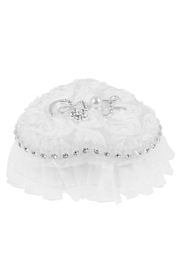 White Fabric Lace Wedding Ring Pillow Heart Shape Durable Ring Holder for Proposal