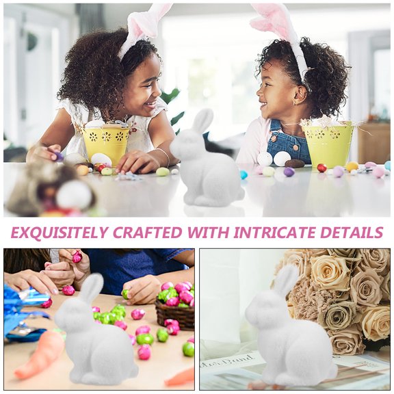 LOLIPPYY White Flocked Bunny Figurine Easter Rabbit Decor Foam Material for Tabletop Display