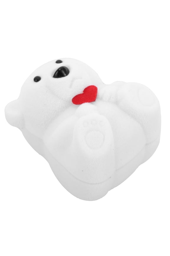 White Flocking Bear Ring Case for Delicate Engagement and Wedding Ring Protection