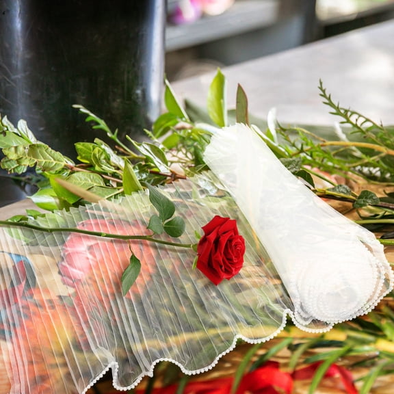 LOLIPPYY White Floral Mesh Paper Wrap for Bouquet Packaging, Stylish and Florist Supplies for Flower Arrangements