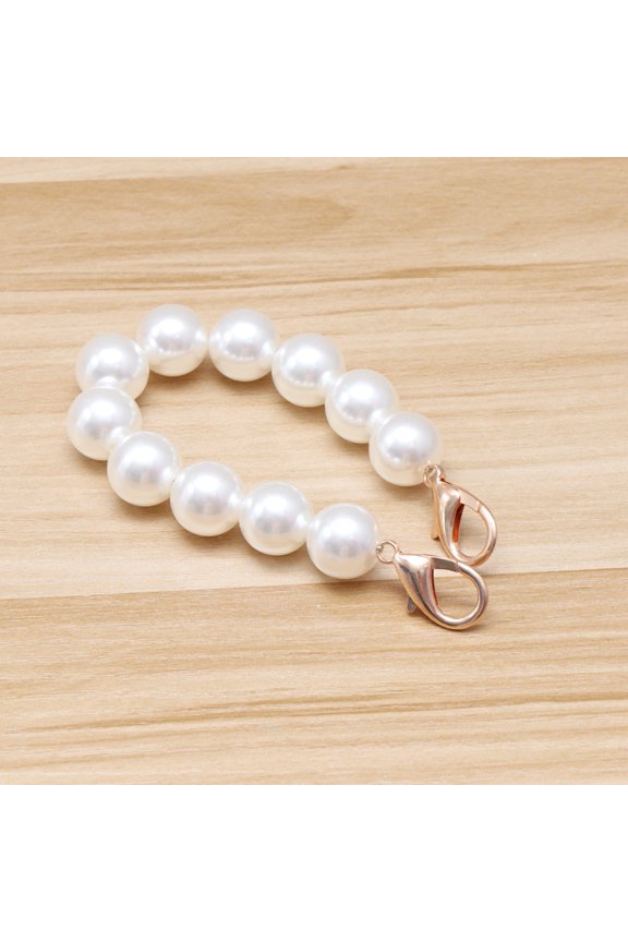 White Handbag Handle Beads Strap with Lobster Clasp Removable and Stylish