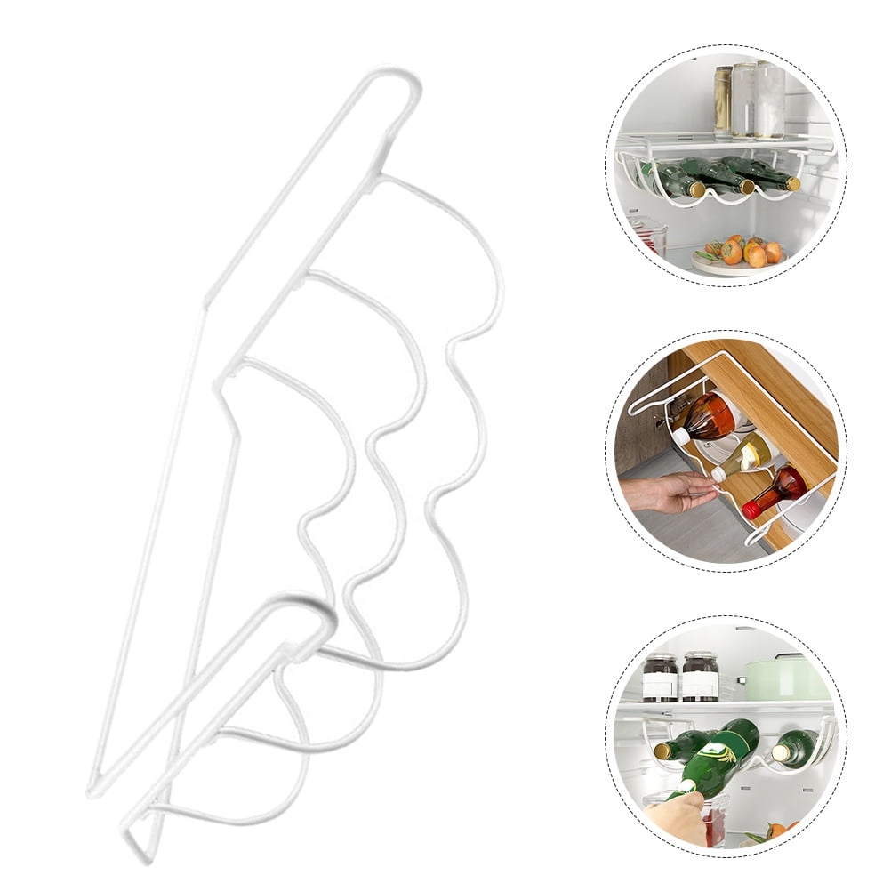 LOLIPPYY White Iron Wine Bottle Holder for Refrigerator Shelf, Under Shelf Organizer for Fridge Storage and Space Saving