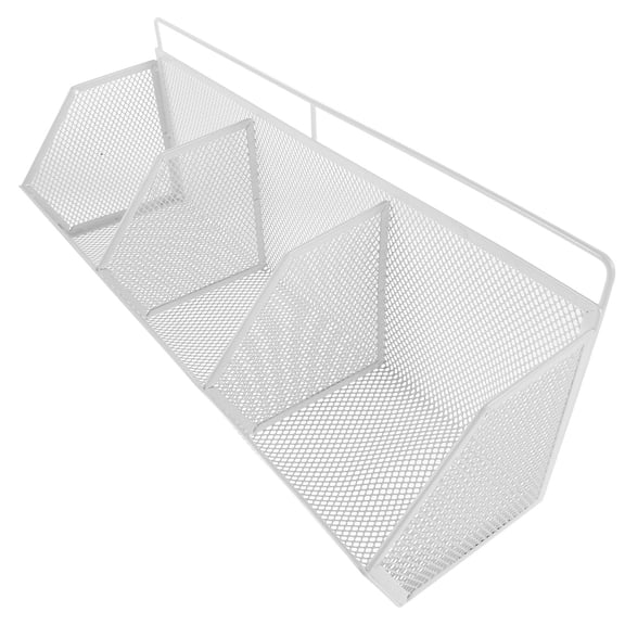 LOLIPPYY White Iron Wire Mesh File Storage Box with Slanted Compartments for Desk Organization