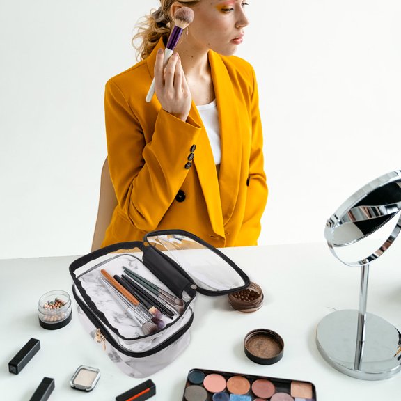 LOLIPPYY White Marble Toiletry Bag Travel Cosmetics Organizer Portable Skincare Pouch with Handle