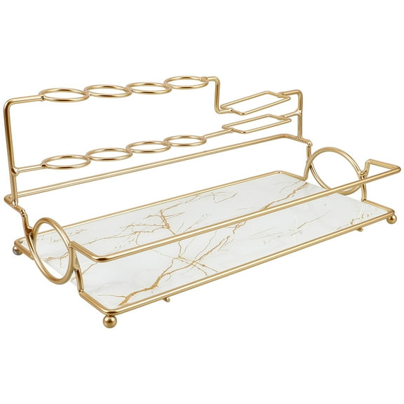 LOLIPPYY Bathroom Countertop Organizer Shelf in White Marble and Iron, Multilayer Storage for Cosmetics and Toiletries, 7.87 Inches