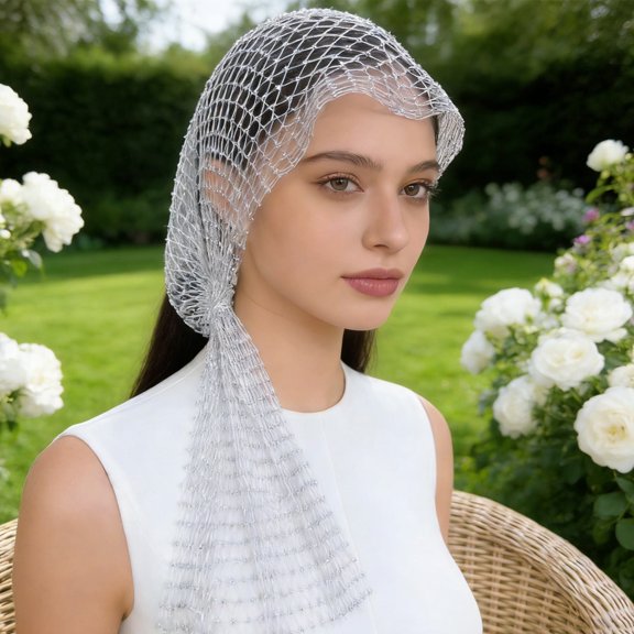 LOLIPPYY White Mesh Rhinestone Headband Sparkly Breathable Head Wrap for Rave Party and Festivals