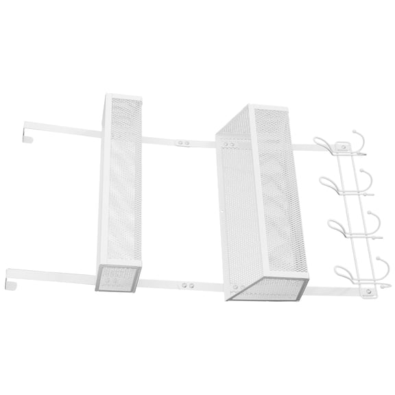 LOLIPPYY White Metal Over Door Organizer Rack with Hooks Double Layer Storage Mesh Baskets for Home Storage