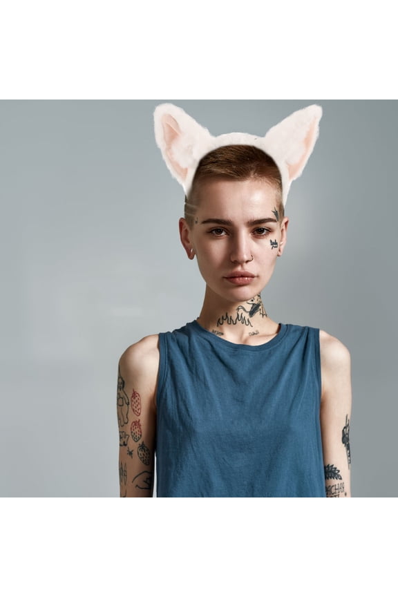 White Plush Ears Headband - Soft, Comfortable Animal Hair Accessory for Cosplay, Parties, and Dress Up Fun