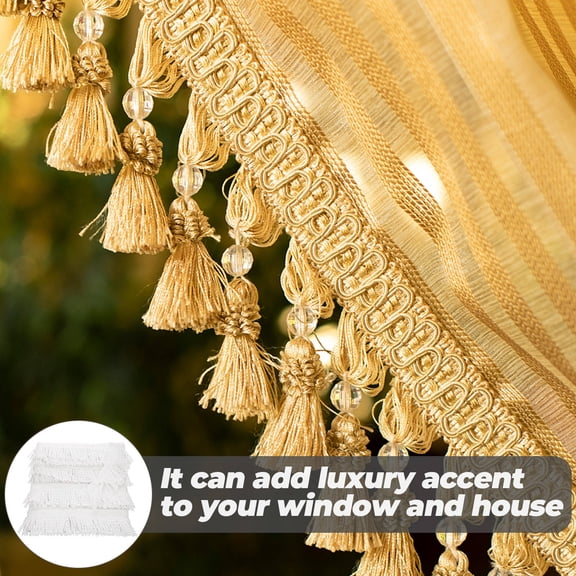 LOLIPPYY White Polyester Silk Fringed Trim for DIY Curtain Tassel Sewing Decorative Border and Home Accent