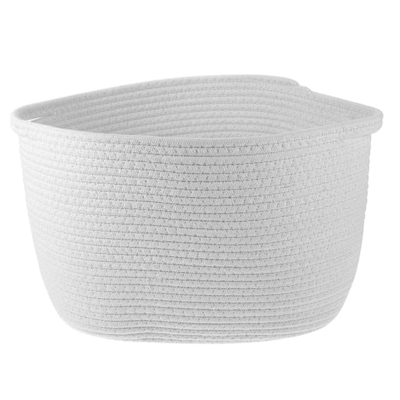 LOLIPPYY White Rectangle Storage Basket Handwoven Decorative Bin with Handle for Easy Carrying