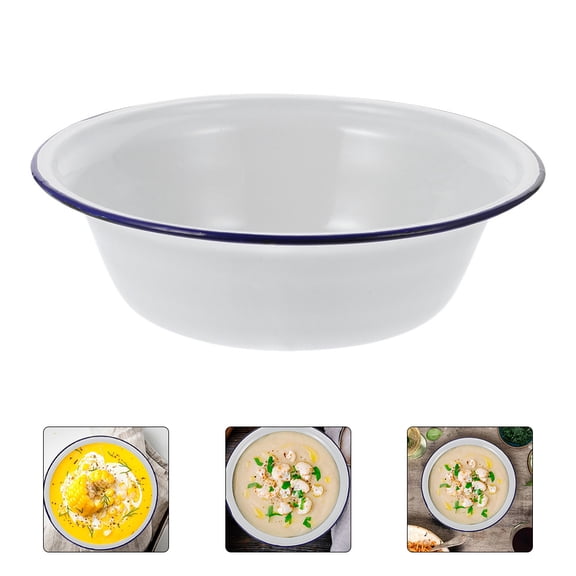 LOLIPPYY White Retro Enameled Basin Large Capacity Household Kitchen Utensil with Anti Skid Design