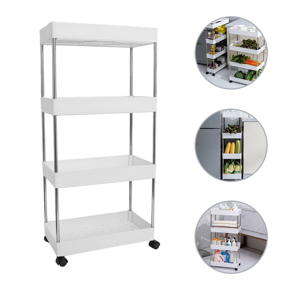 LOLIPPYY White Rolling Utility Storage Rack with Four Tier Shelves and ...