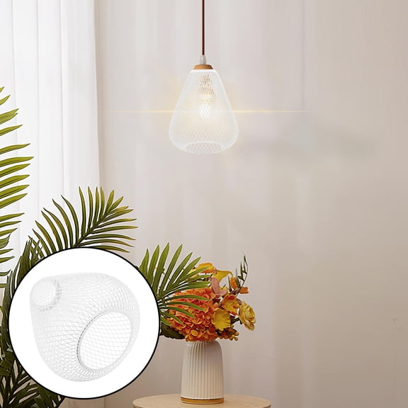 LOLIPPYY White Vintage Metal Mesh Lampshade with Iron Wire Cage for Pendant Light Ceiling Fixture