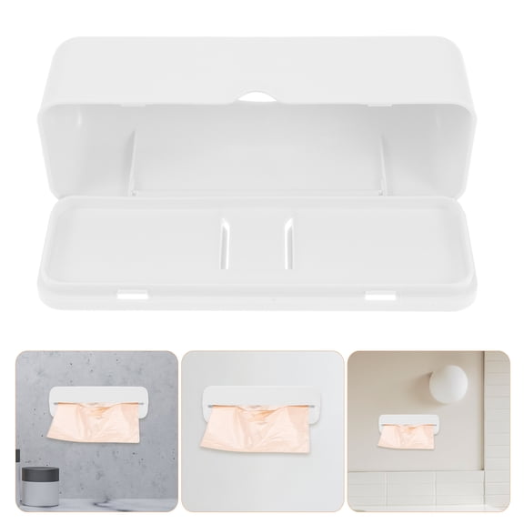 LOLIPPYY White Wall Mount Trash Bag Holder for Kitchen Waste Bag Rolls Easy Storage Organizer