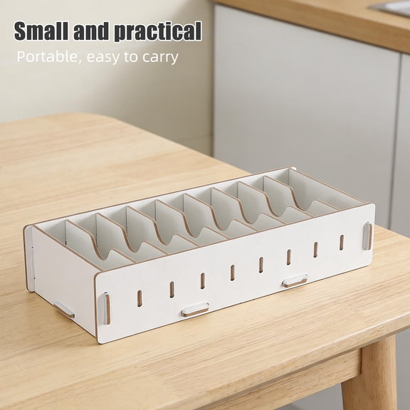 LOLIPPYY White Wood Desktop Card Organizer Box for Business and Index Cards with Detachable Divider