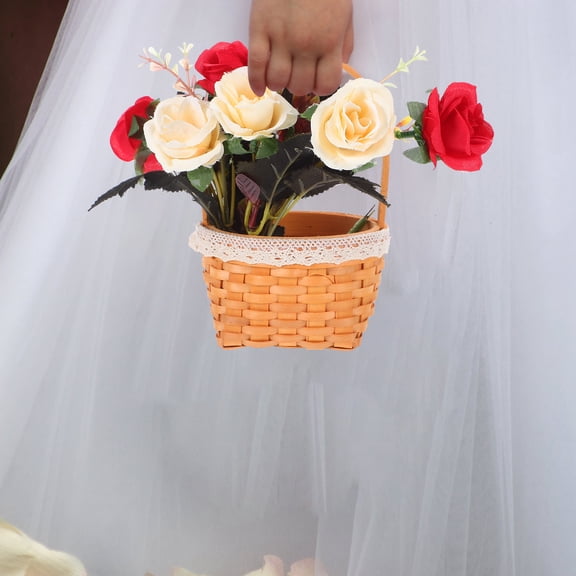 LOLIPPYY Wicker Flower Organizer Basket Brown Rattan For Weddings 1Set