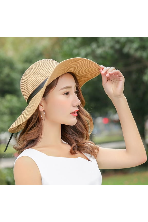 Wide Brim Hats for Women Adjustable Beach Straw Hat Khaki 1Pcs Shopping Prevent Sunburn