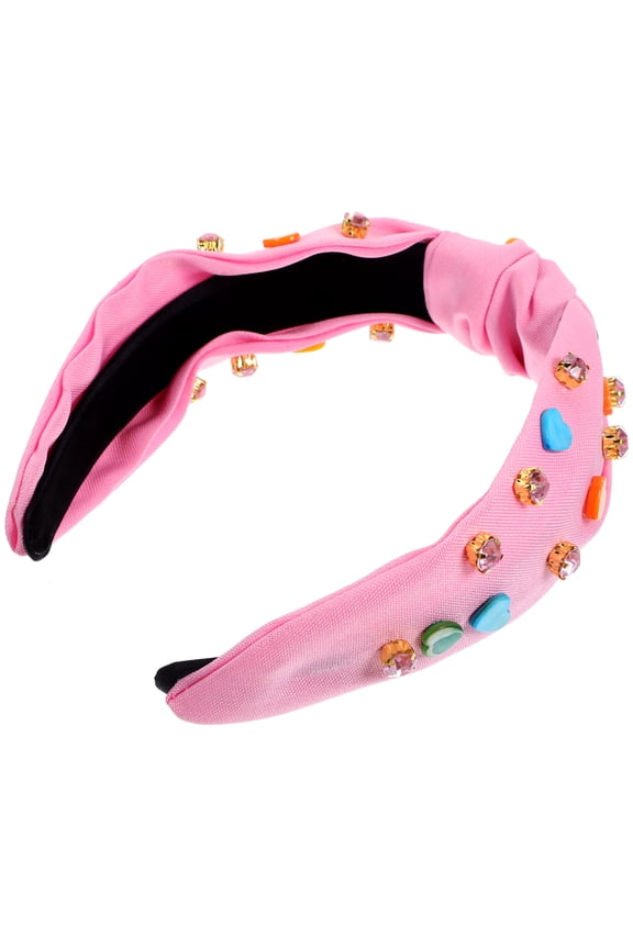 Wide Knotted Womens Headband Pink Rhinestone Accent Decorative Accessory