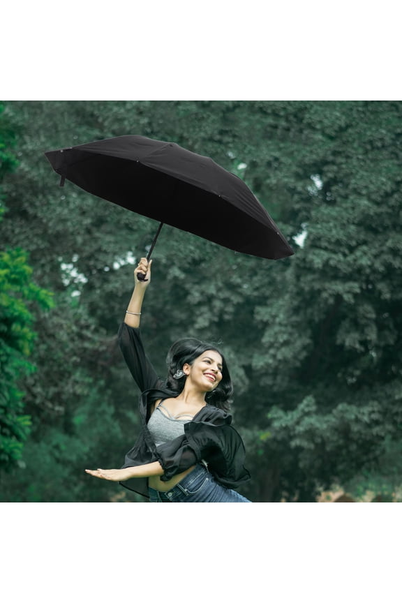 Windproof Black Folding Umbrella Manual Rainproof Heavy Duty Umbrella for Multi Person Use Outdoors