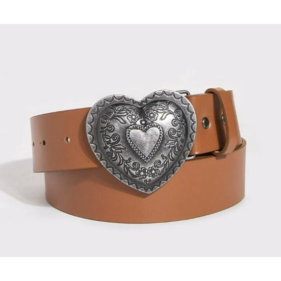 Heart Buckle Belt Women: Wide Waist Belt For Jeans & Dresses - Rustic Couture Style Waistband For Casual Outfits & Vintage-Inspired Looks