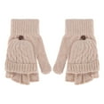 thumbnail image 1 of LOLIPPYY Women’s Winter Wool Knitted Convertible Fingerless Gloves with Mitten Cover - Warm Beige, 1 of 7