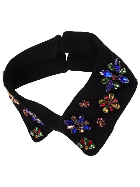 Women's Black Rhinestone Detachable False Collar, Elegant Faux Shirt Blouse Dickey for Layering Fashion Accessory
