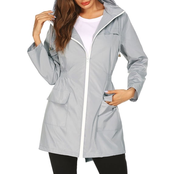 LOLIPPYY Women's Lightweight Raincoat Ultra-thin Mountaineering Suit Outdoor Windproof Coat Hooded Hiking Active Rainwear (Grey, Size S)