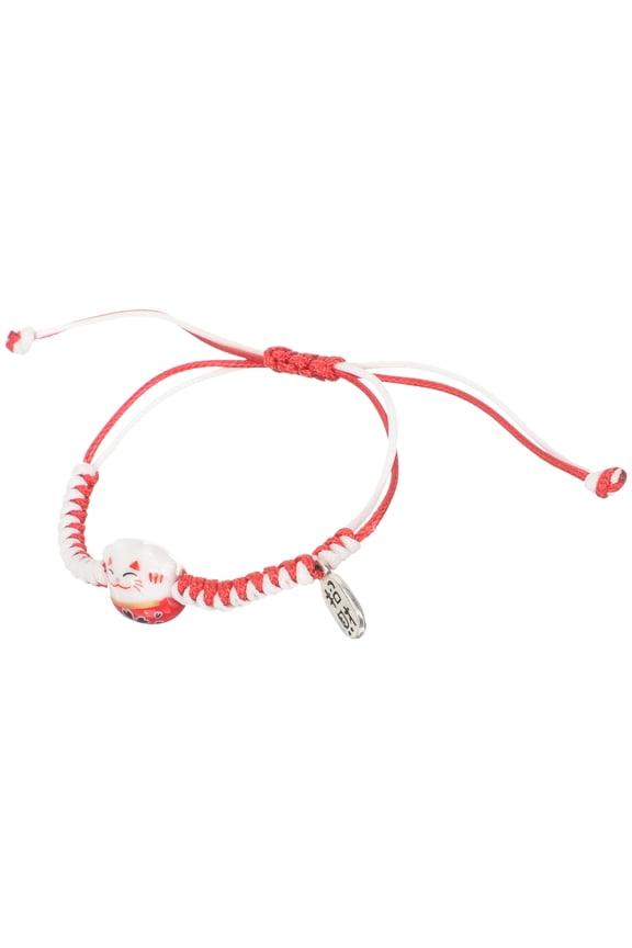 Women's Red String Cat Bracelet with Ceramic Charm and Cotton Thread for Everyday Wear and