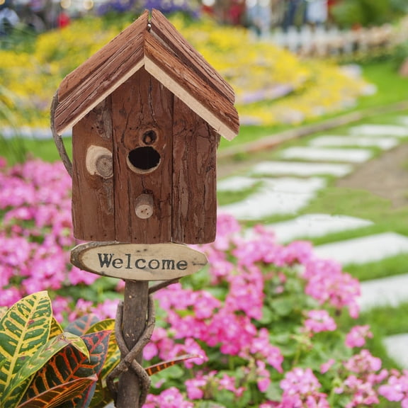 LOLIPPYY Wood Bird Nesting Box Hanging House with Dark Red Finish for Garden and Home
