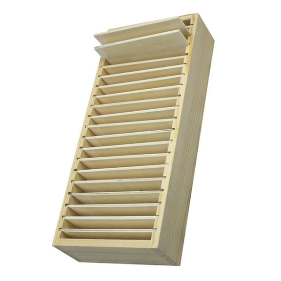 LOLIPPYY Wood Business Card Box with Multi Compartment Design Khaki Wooden Organizer for Desk Storage and Display