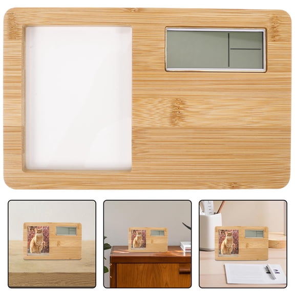 LOLIPPYY Wood Clock with Display Screen and Picture Frame Digital Clock for Office and Bedroom