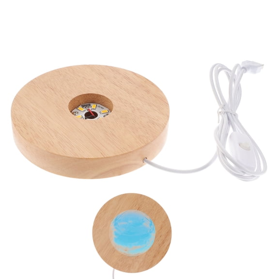 LOLIPPYY Wood LED Base Light for Display with USB Charging Warm Beige Crystal Stand