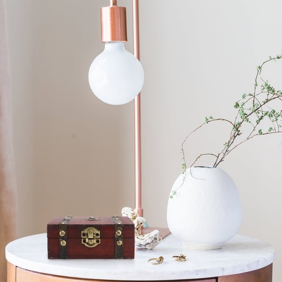 LOLIPPYY Wood Storage Box Coffee Color with Front Buckle and Elegant Golden Flower Decoration