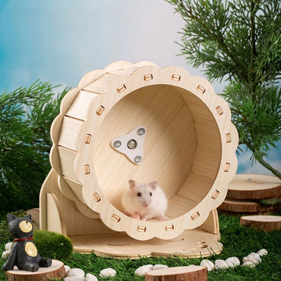 LOLIPPYY Wooden Hamster Exercise Wheel for Outdoor Fun Beige Color Ideal for Small Pets Size 12 Inches