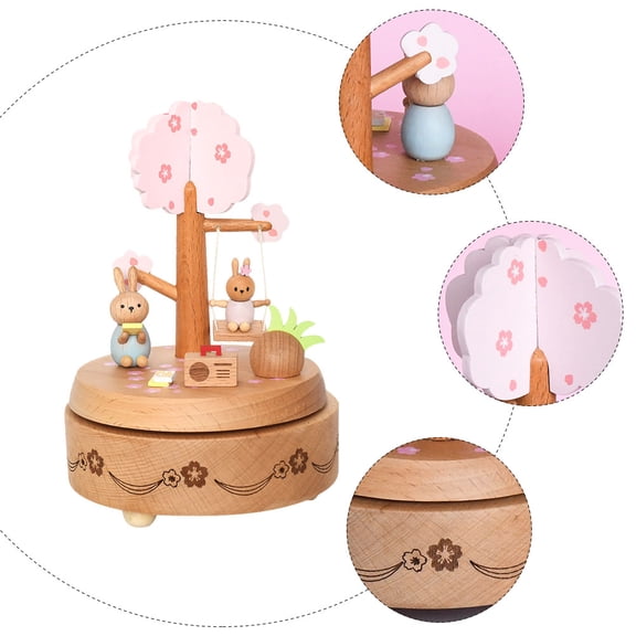 LOLIPPYY Wooden Music Box Bunny Rotating Music Box Wooden Mechanical Music Box Mini Rabbit Music Box For Birthday Baby Shower Christmas Easter Party