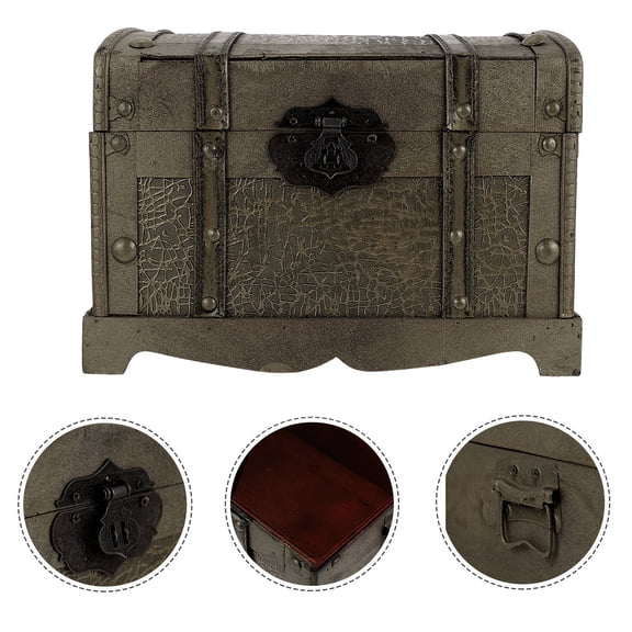 LOLIPPYY Retro Wooden Treasure Box Golden Pirate Style Jewelry Storage and Display