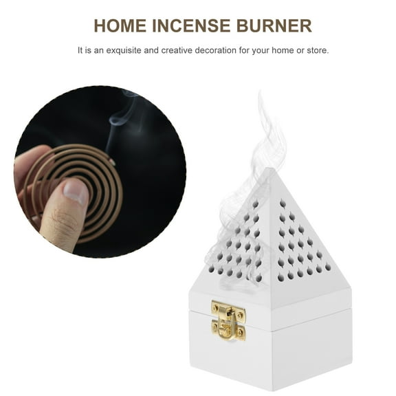 LOLIPPYY Wooden Pyramid Incense Holder with Metal White Censer for Home Decoration Desktop Decor 1Pack