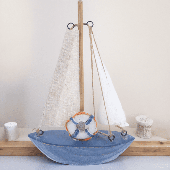 LOLIPPYY Wooden Sailboat Figurine, Coastal Nautical Mediterranean Decor for Bedroom, Living Room, Office, Car Dashboard