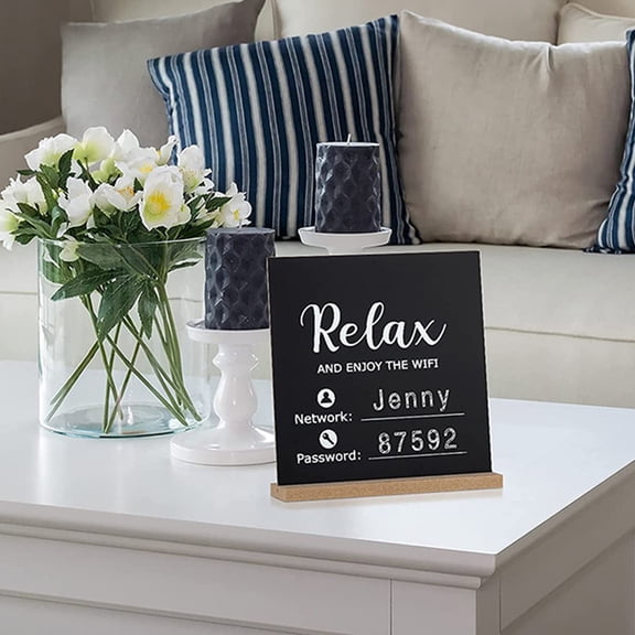 LOLIPPYY Wooden WiFi Password Sign Black Chalkboard for Home Hotel Restaurant Freestanding Portable